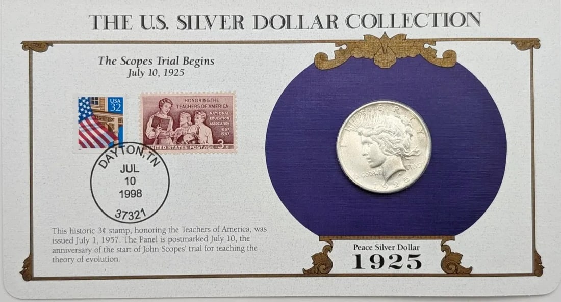 1925-S Silver Peace Dollar and Stamp Collection: _