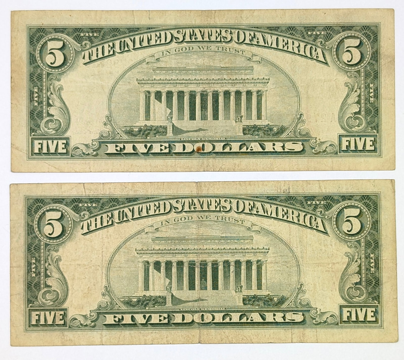 Lot of 2- 1963 Series $5 Notes - Red Seals - 2