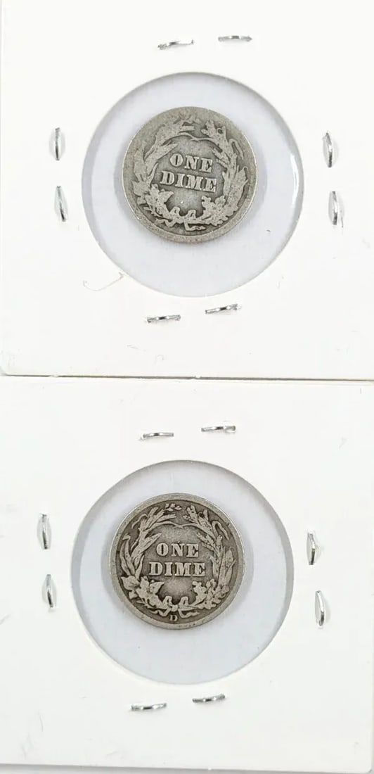 Lot of 2 Silver Barber Dimes - 1914 P/D - 2