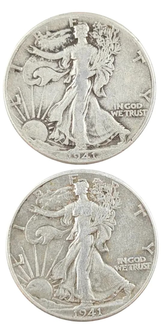Lot of 2 Silver Walking Liberty Half Dollars - 1941(2): _