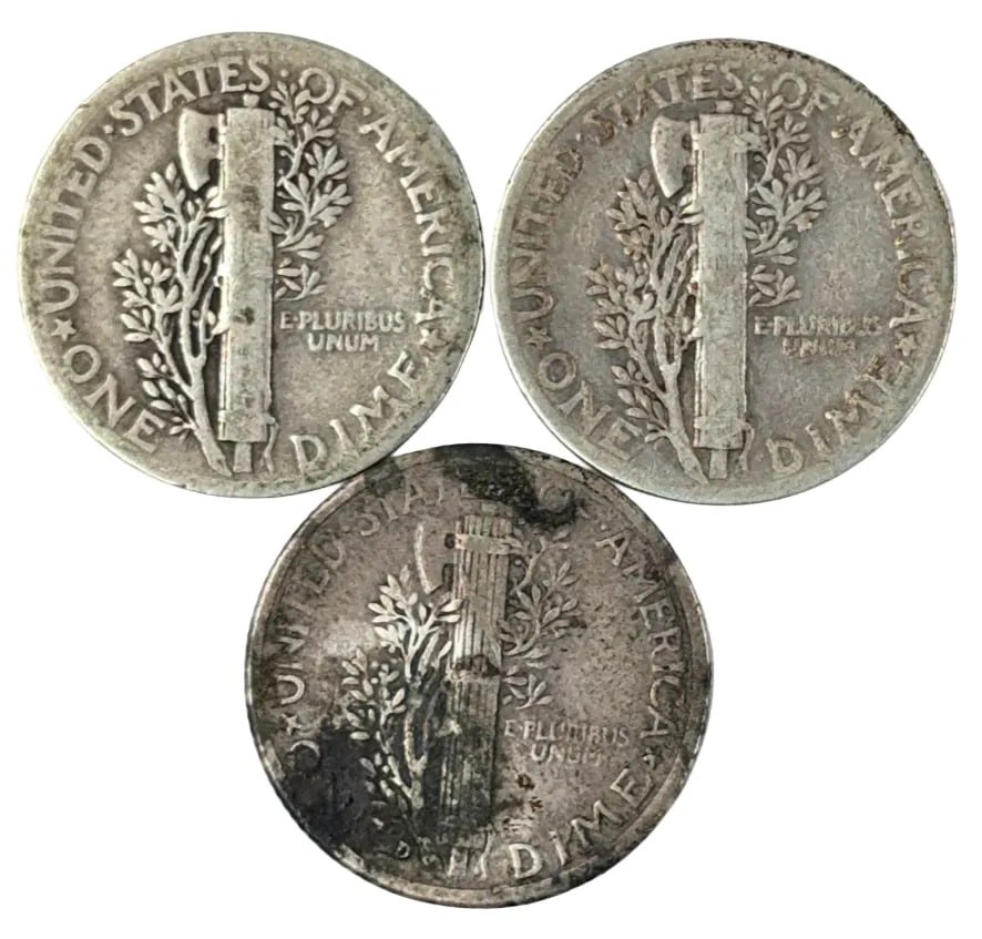 Lot of 3 Silver Mercury Dimes- 1935, 1936 P/D - 2