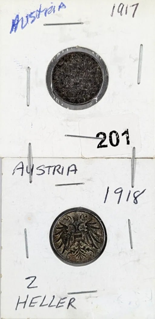 Lot of 2 Austria Hellers- 1917, 1918: _