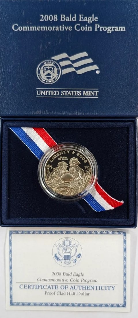2008-S US Mint Bald Eagle Commemorative Coin: w/ Box & Paper Clad