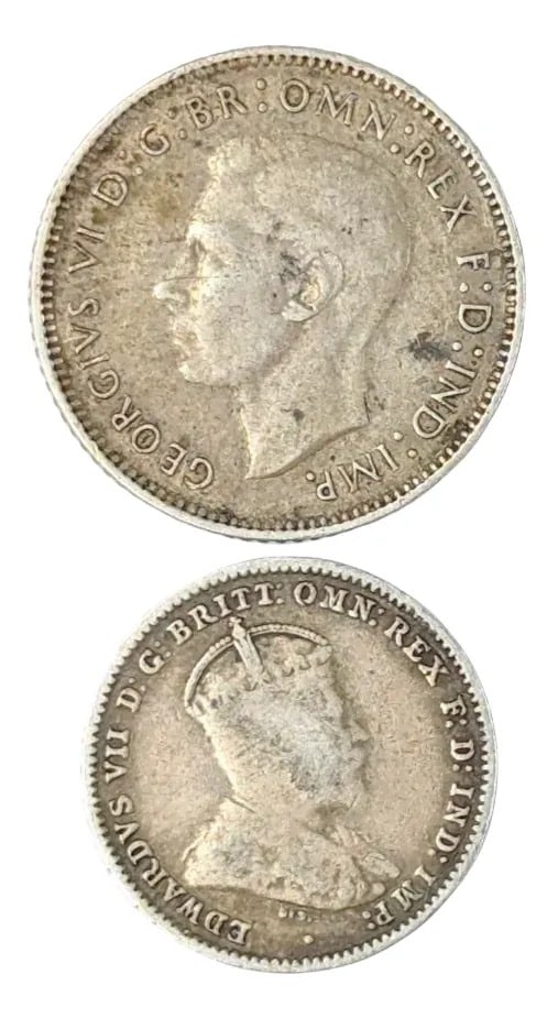 Lot of 2 Silver Great Britain Coins- 1942 Sixpence, 1910 Three Pence: _