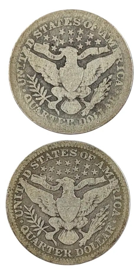 Lot of 2 Silver Barber Quarters- 1909, 1910 - 2