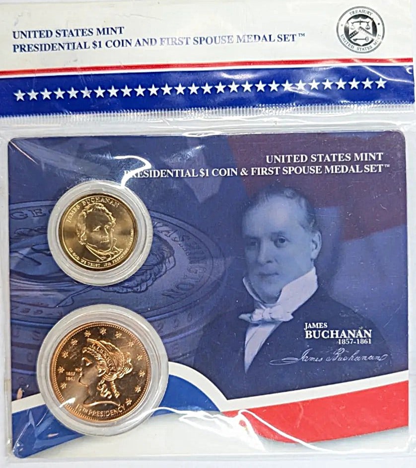 US Mint Presidential Dollar Coin & First Spouse Medal Set- Buchanan: _