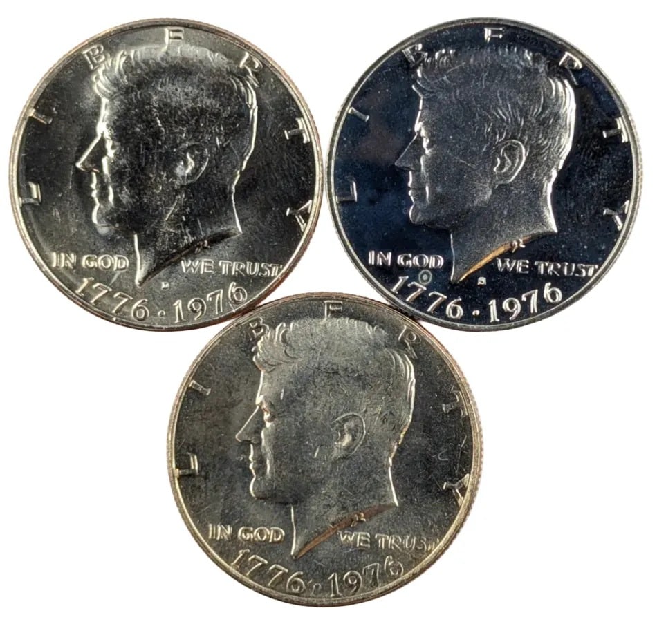 Lot of 3- 1976 D/S/P Bicentennial John F Kennedy Half Dollars: Uncirculated