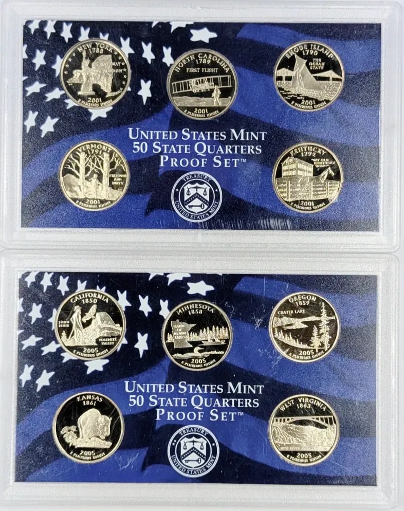 Lot of 2 US Mint 50 State Quarters Proof Sets- 2001, 2005: _