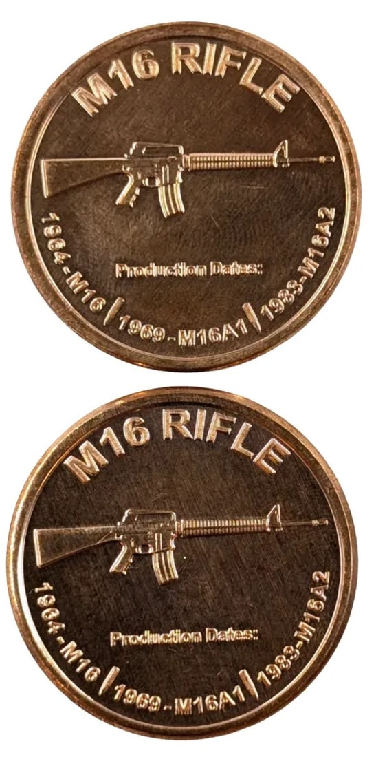 Lot of 2 - 1 Ounce (each) Fine .999 Copper Rounds -M16 Rifle: _