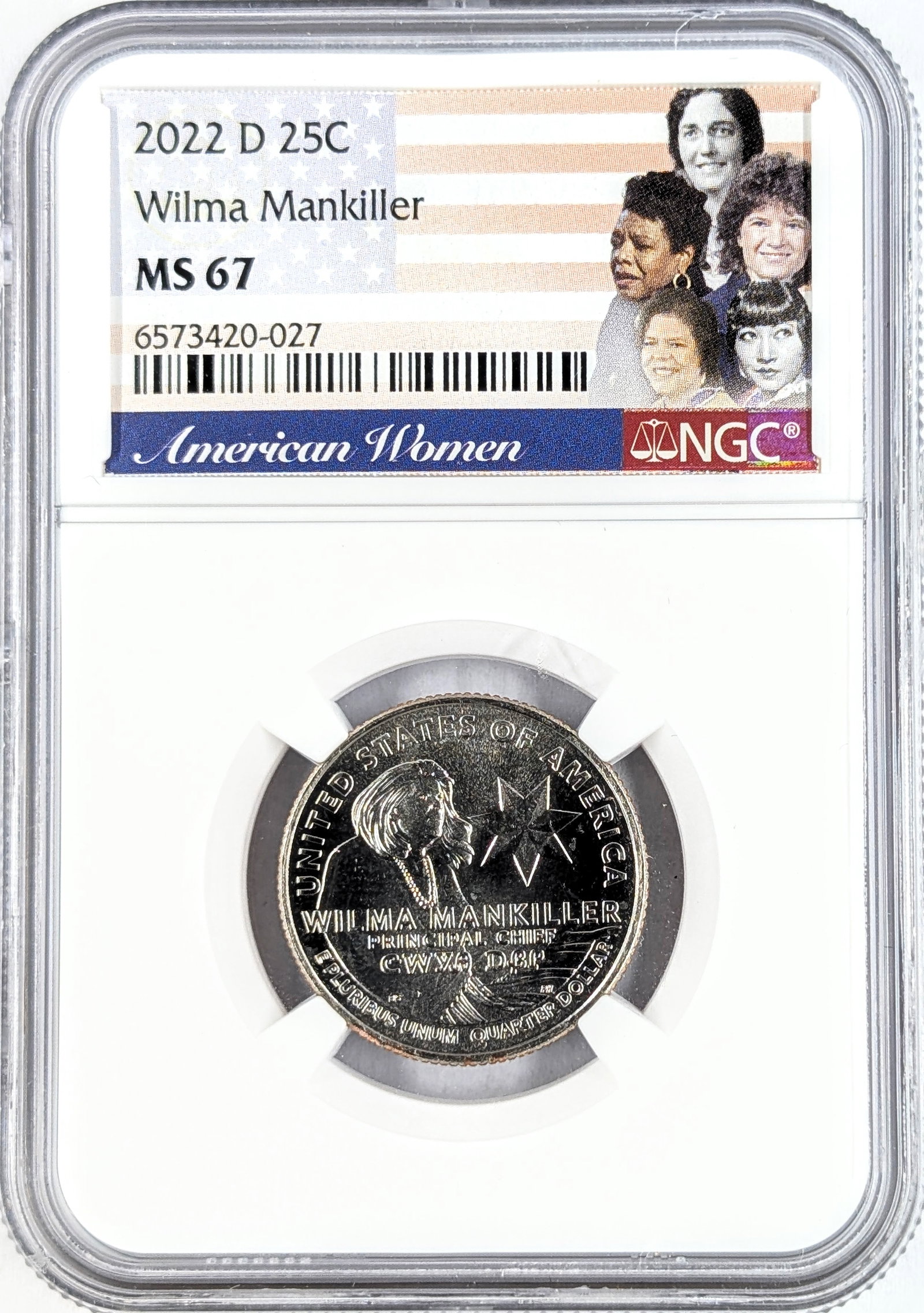 NGC 2022-D MS 67 American Women Quarter- Wilma Mankiller: _