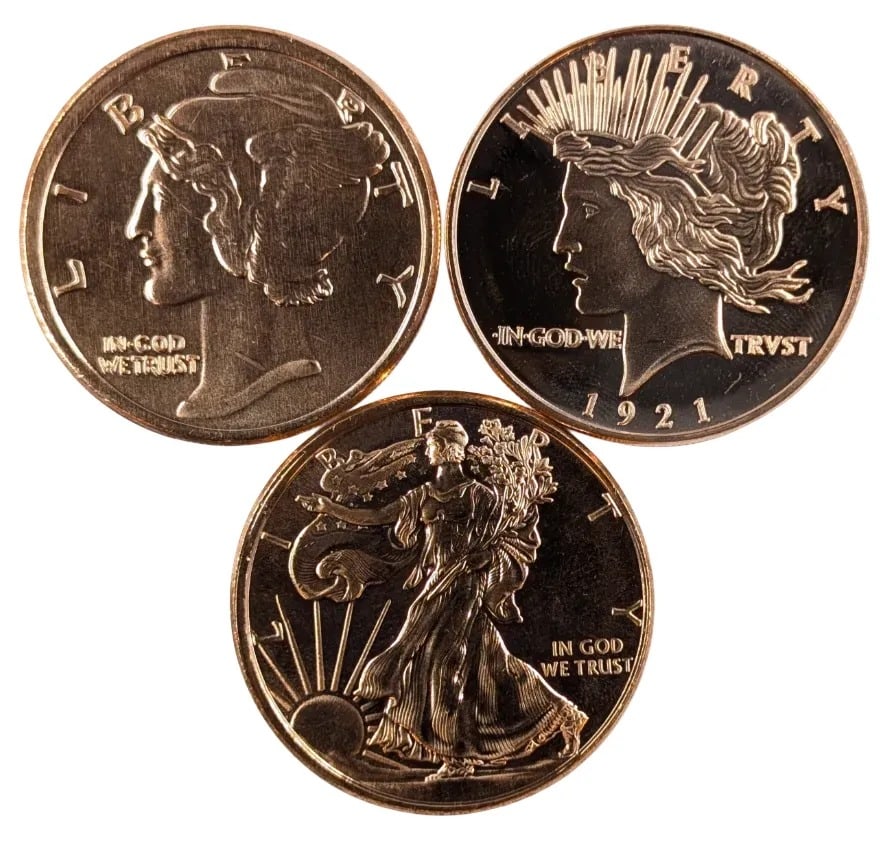 Lot of 3 - 1 Ounce (each) Fine .999 Copper Rounds -Lady Liberty: _