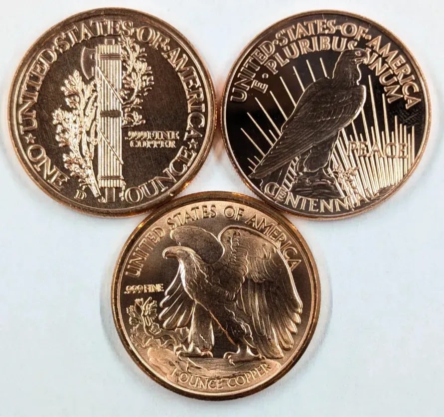 Lot of 3 - 1 Ounce (each) Fine .999 Copper Rounds -Lady Liberty - 2