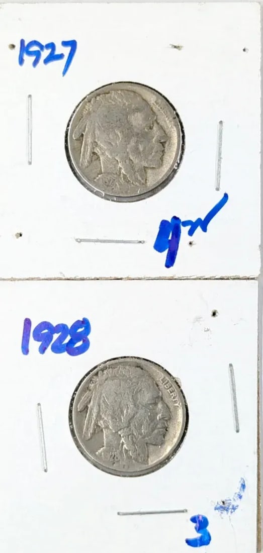 Lot of 2 Buffalo Head Nickels - 1927, 1928 (1 of 2)