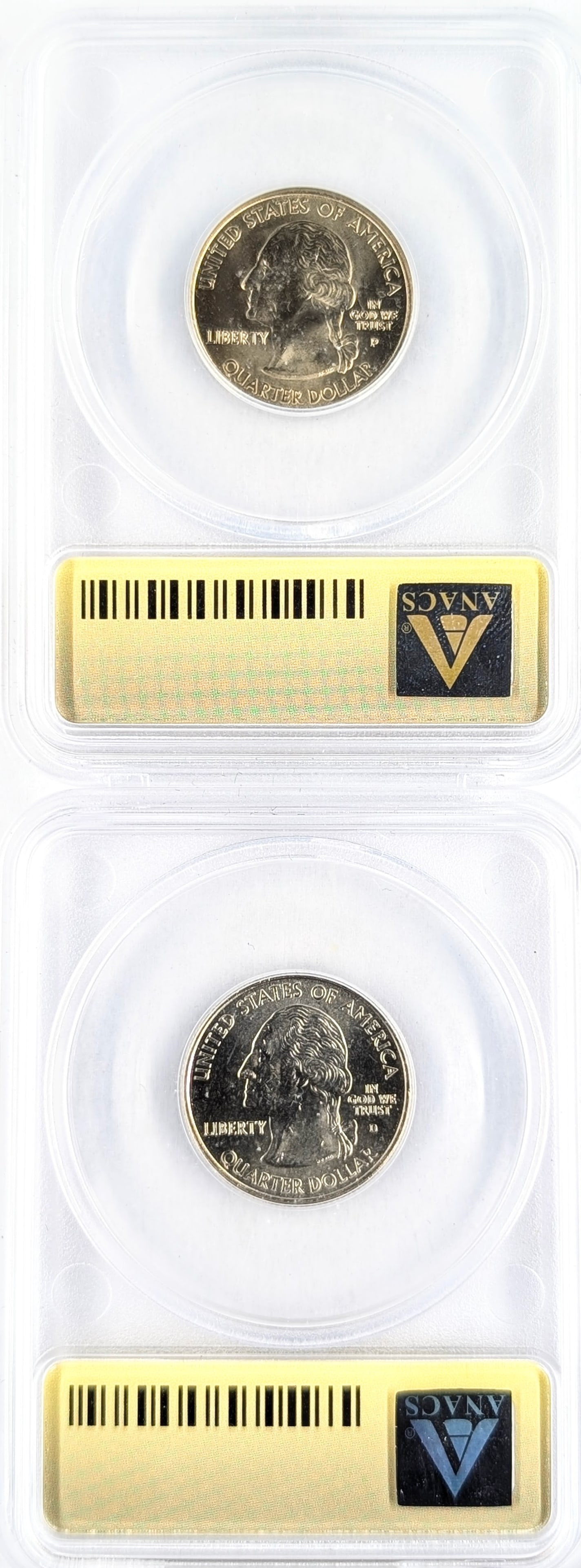 Lot of 2 ANACS MS67 State Washington Quarters- 2001 NY, 2003-D IL - 2