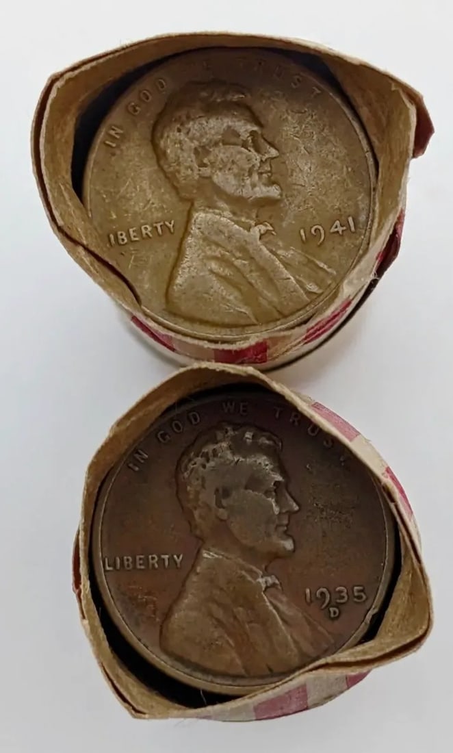 Lot of 2 Mixed Wheat Cent rolls - 3