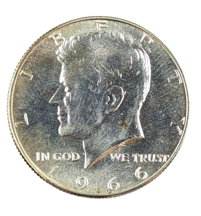 1966 Uncirculated Silver John F Kennedy Half Dollar (40%): _