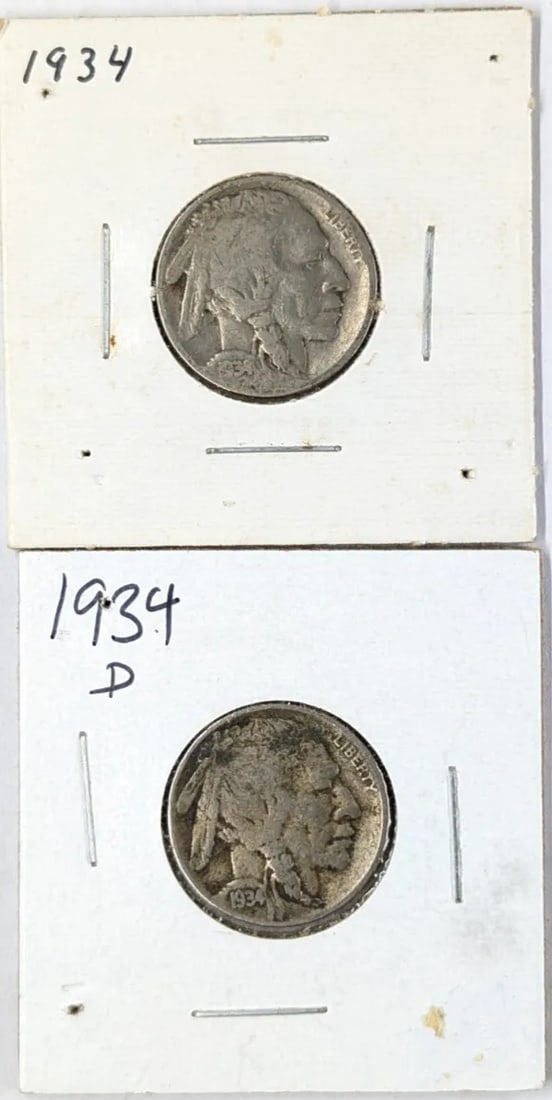 Lot of 2 Buffalo Head Nickels - 1934 P/D: _