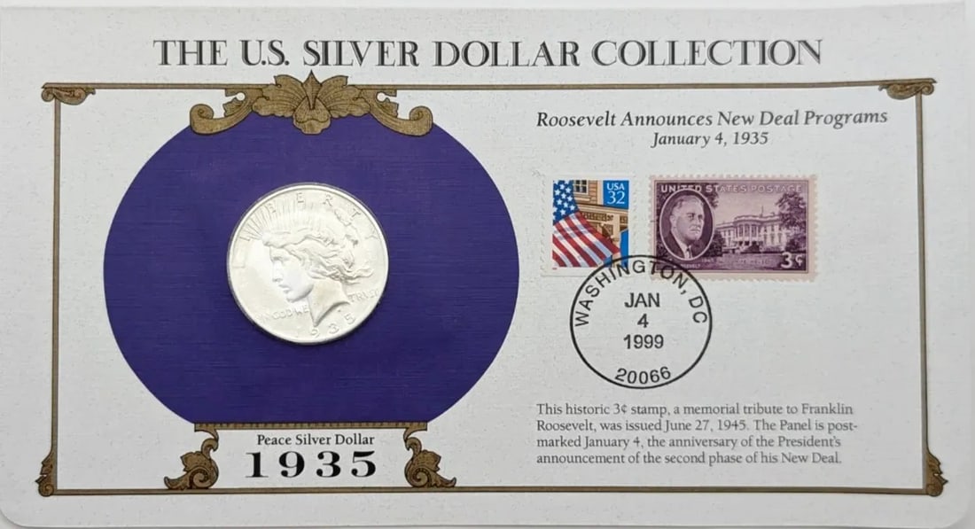 1935-S Silver Peace Dollar and Stamp Collection: _