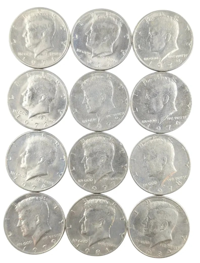 Lot of 12 John F. Kennedy Half Dollars- 1971-1984: Some Uncirculated