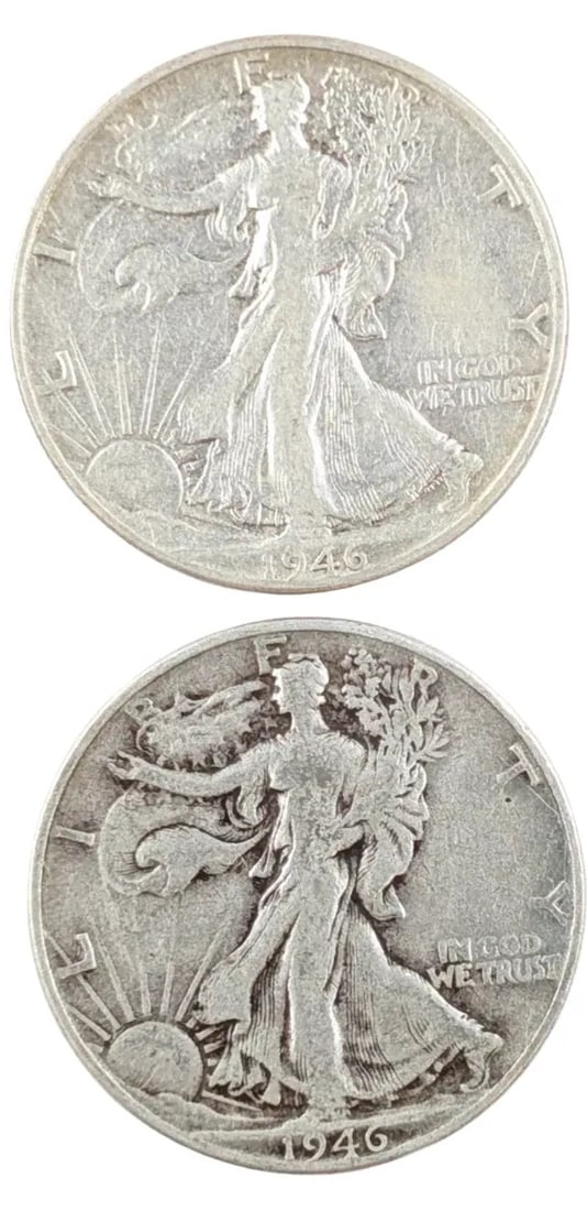 Lot of 2 Silver Walking Liberty Half Dollars - 1946 S/P: _