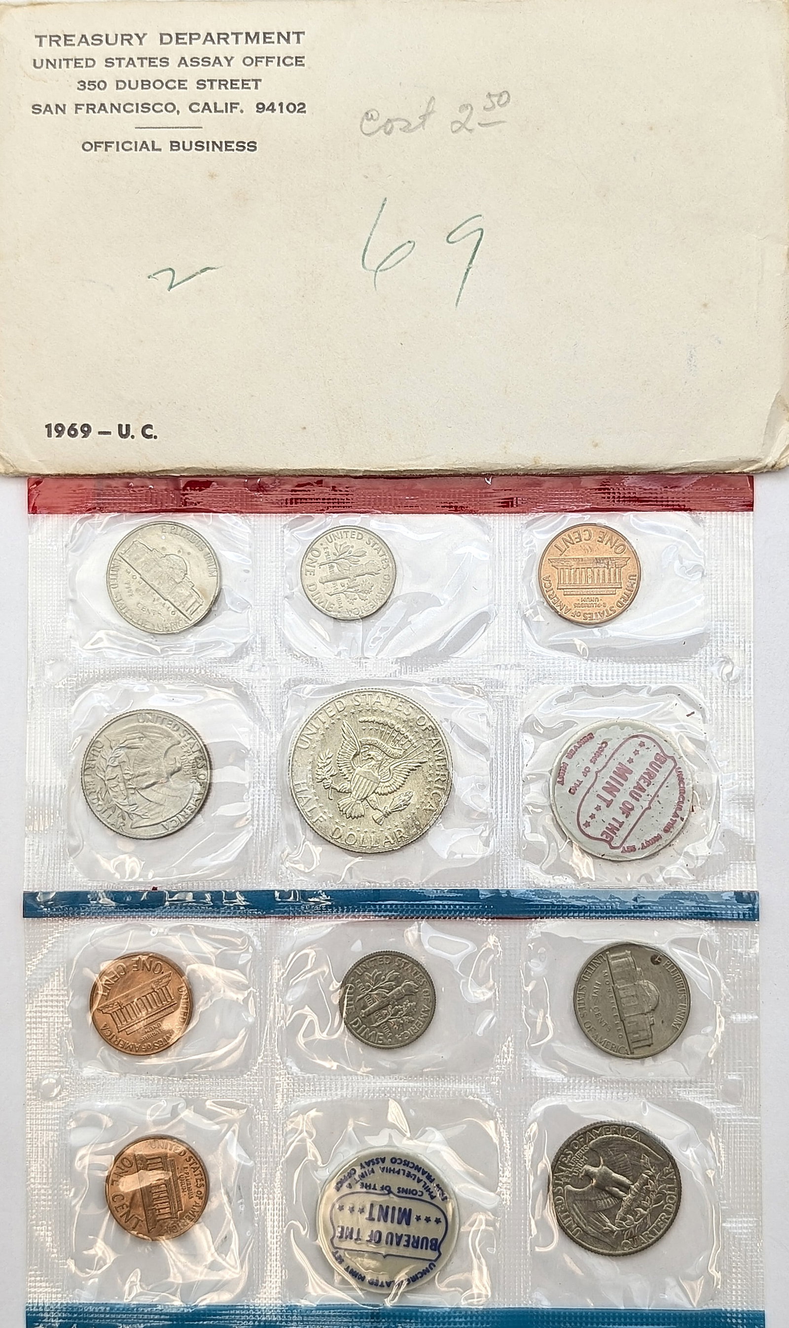 1969 US Uncirculated Coin Set w/ Silver JFK Half - 2