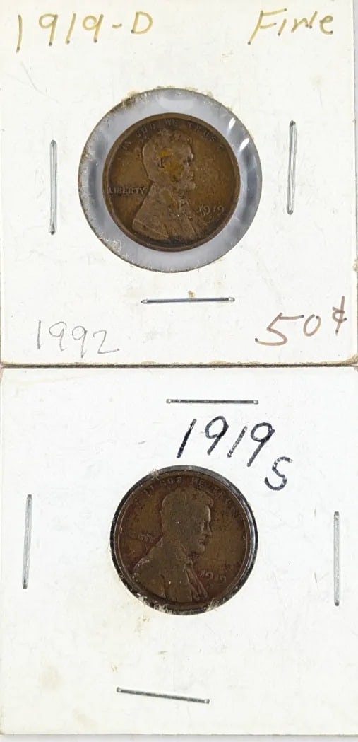 Lot of 2 Wheat Cents- 1919 D/S: _