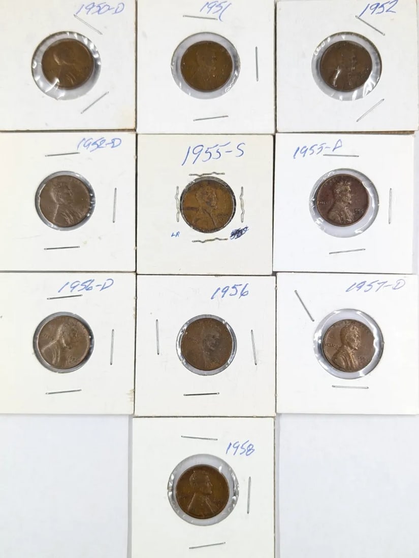 Lot of 10 Wheat Cents- 1950-1958: _