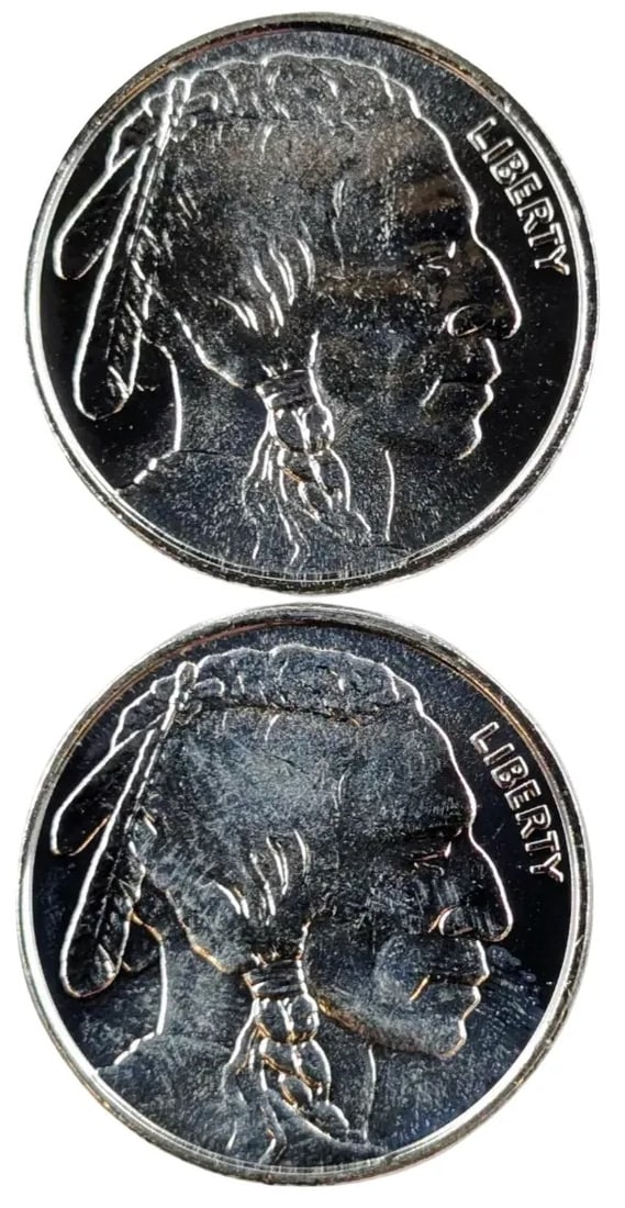 Lot of 2 - 1 Ounce (each) Fine .999 Silver Rounds - Buffalos: _
