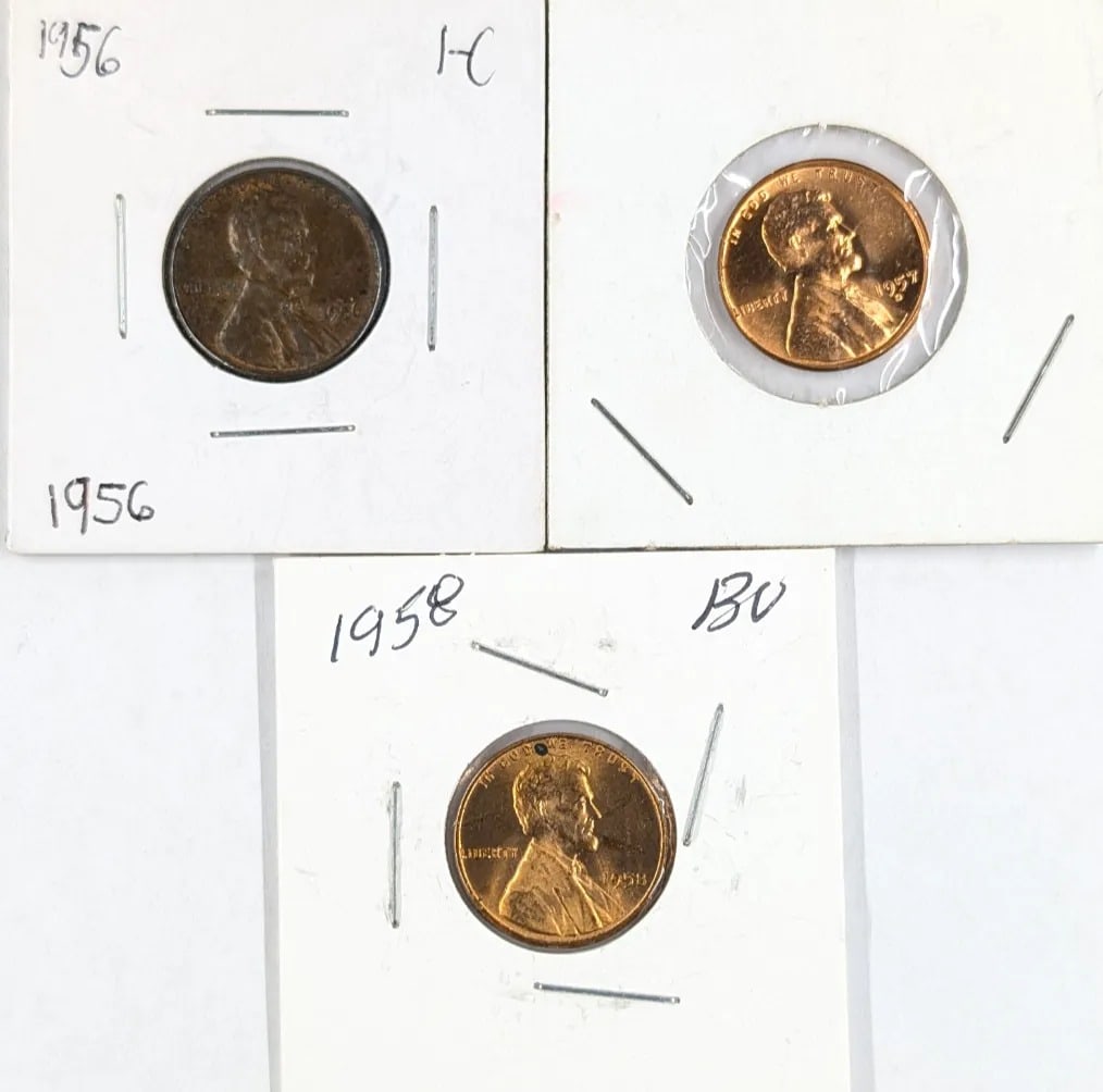 Lot of 3 Wheat Cents- 1956, 1957, 1958: _
