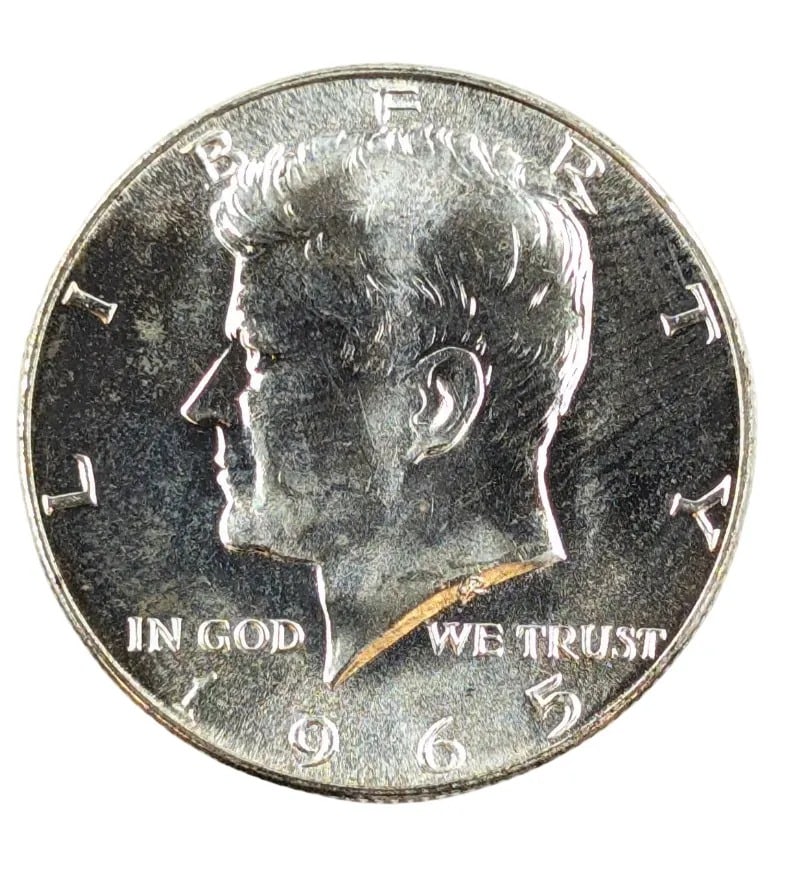 1965 Uncirculated Silver John F Kennedy Half Dollar (40%): _