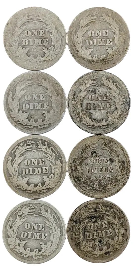 Lot of 8 Silver Barber Dimes - 1901-1916 - 2