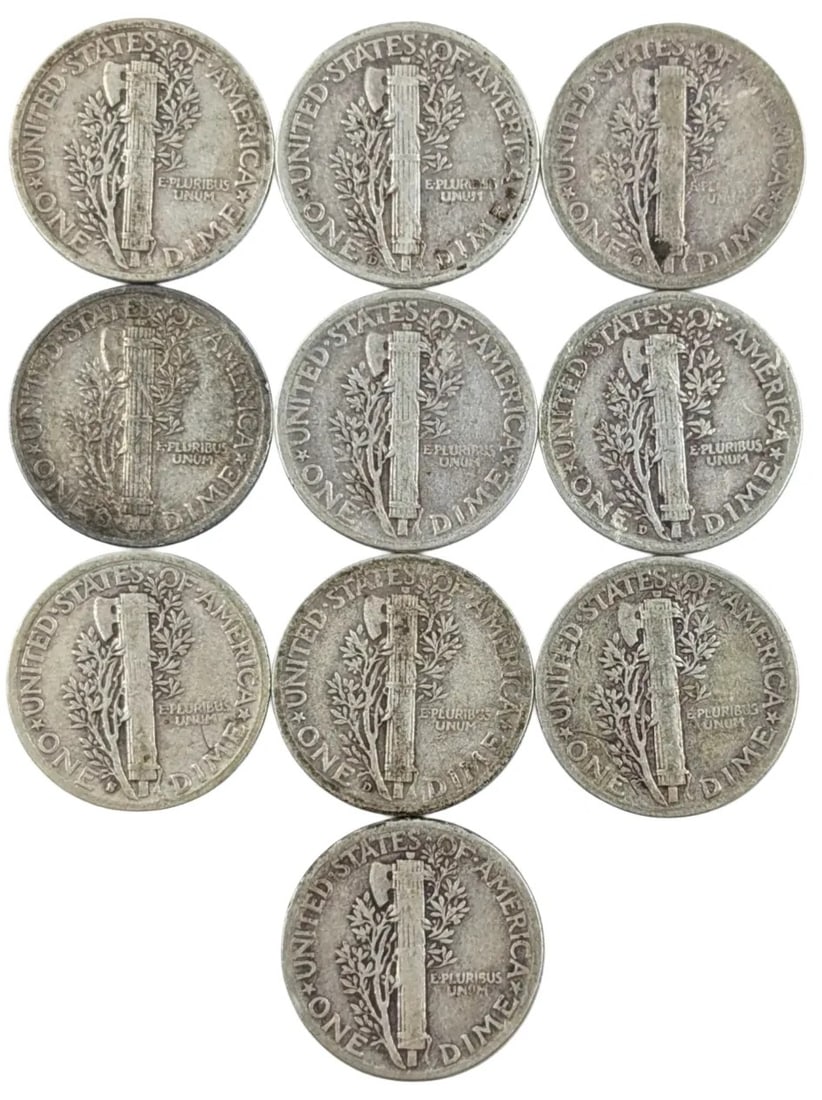 Lot of 10 Silver Mercury Dimes - 1941-1945 - 2