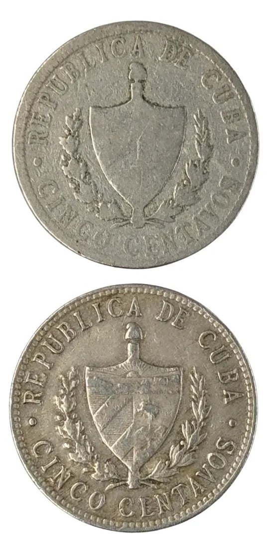 Lot of 2 Cuban 5 Centavos- 1920, 1946 - 2