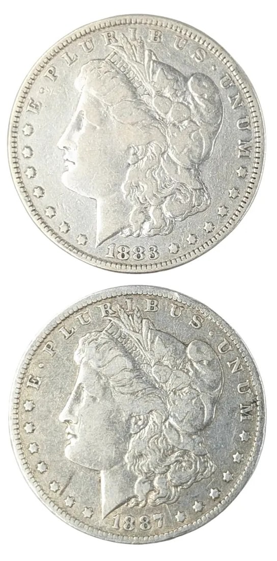 Lot of 2 Morgan Silver Dollars - 1883, 1887-O: _