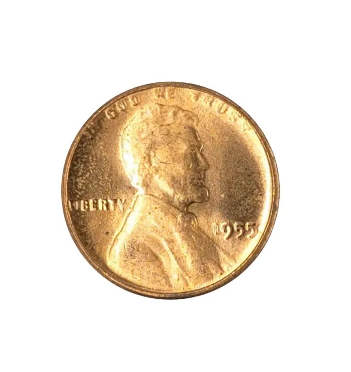 1955 Uncirculated Wheat Cent: Poor man's double die w/ cracked skull