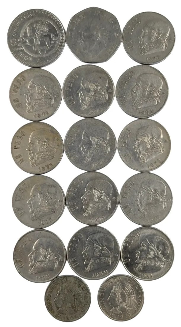 Lot of 18 Mexican Pesos- 1969-1981: _