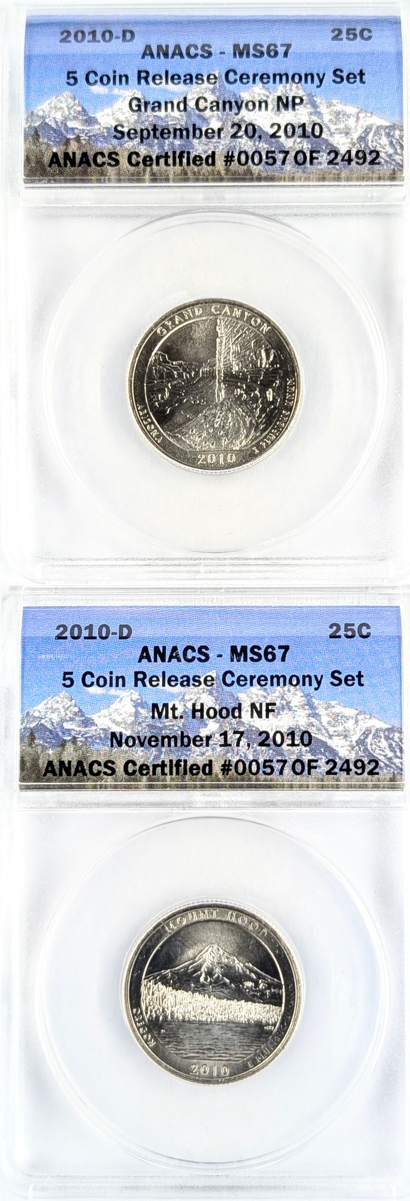 Lot of 2 ANACS 2010-D MS 67 National Parks Washington Quarters (1 of 2)
