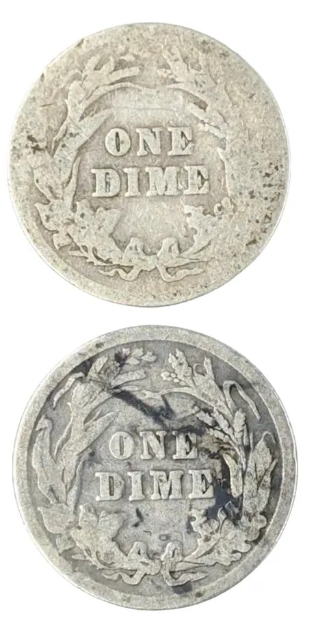 Lot of 2 Silver Barber Dimes - 1900, 1902 - 2