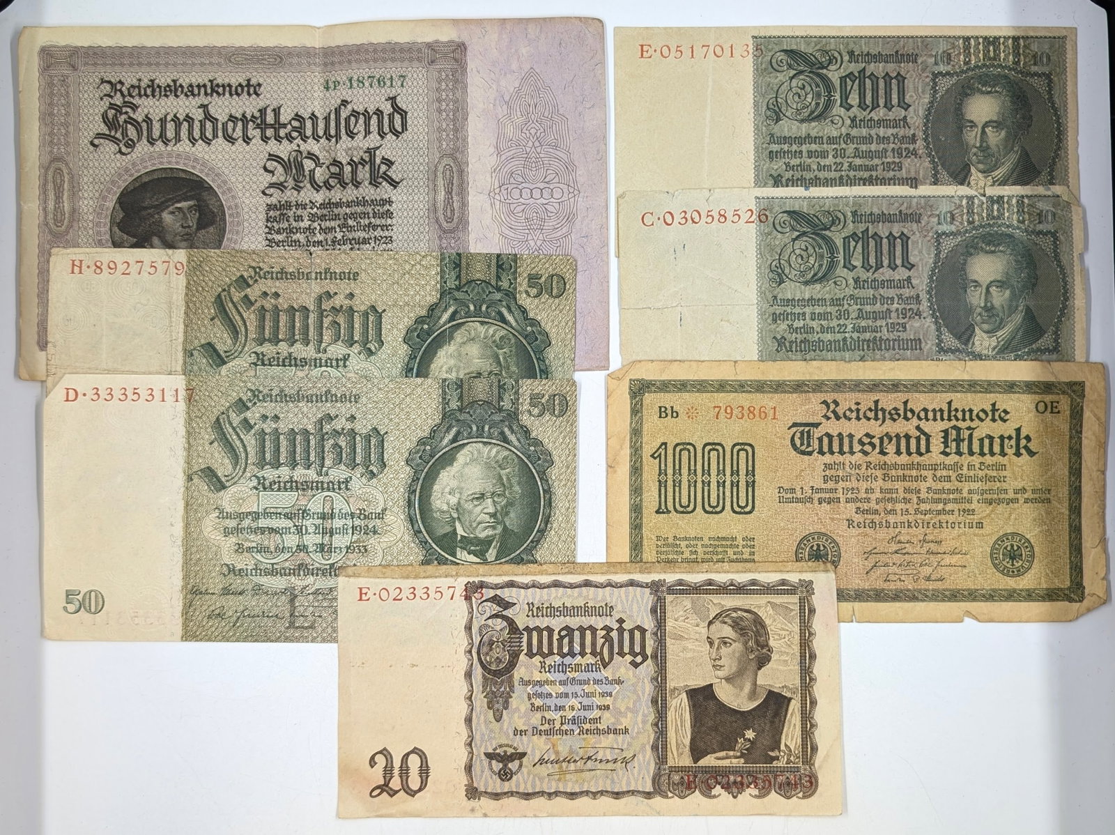 Lot of 7 German Banknotes: _