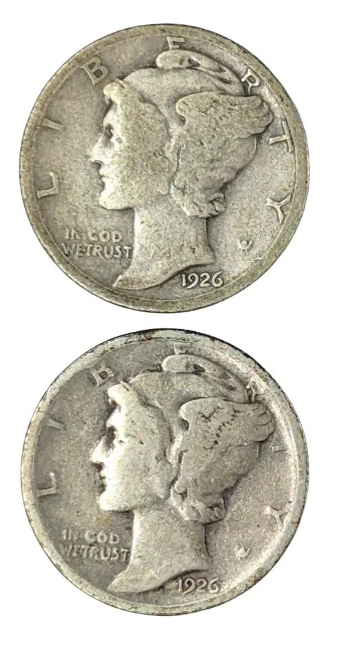 Lot of 2 Silver Mercury Dimes -1926 P/D: _