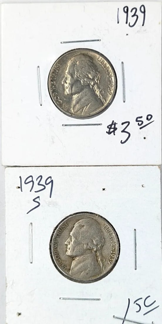 Lot of 2 Jefferson Nickels- 1939 P/S: _