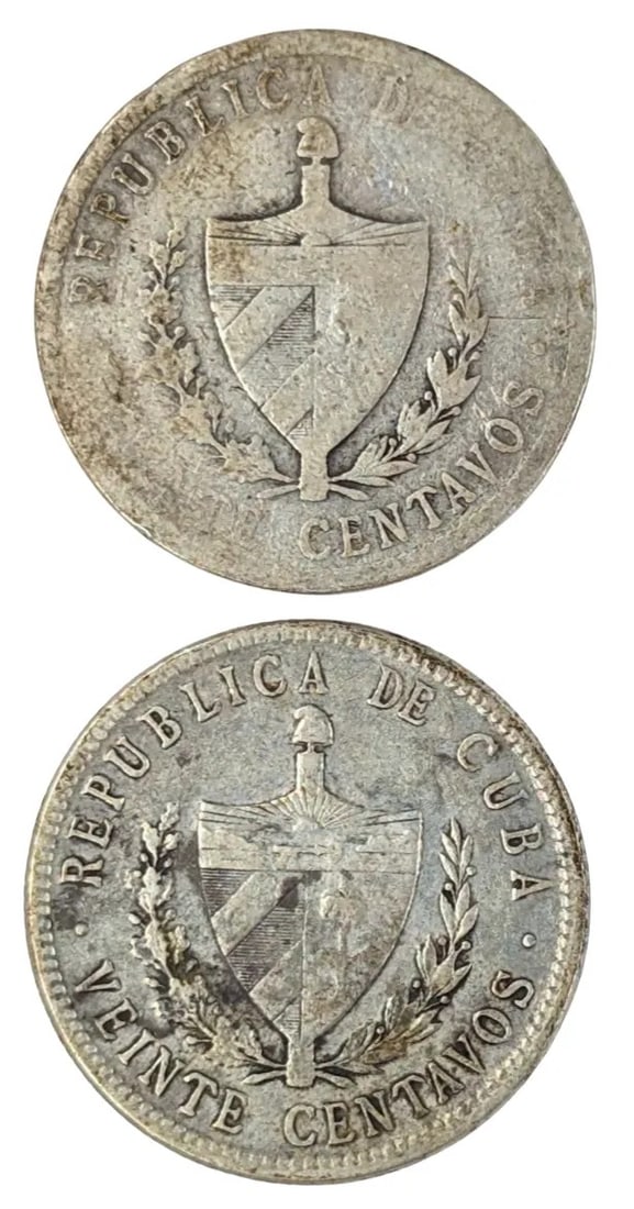 Lot of 2 Silver Cuban Centavos- 1915, 1948 - 2