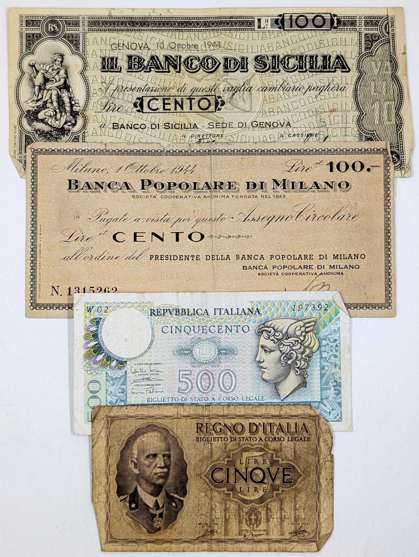 Lot of 4 Italian Notes/Checks: _