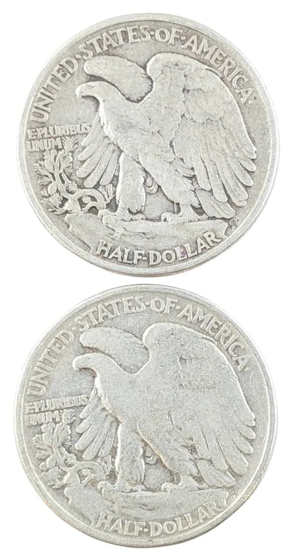 Lot of 2 Silver Walking Liberty Half Dollars- 1943, 1944 - 2