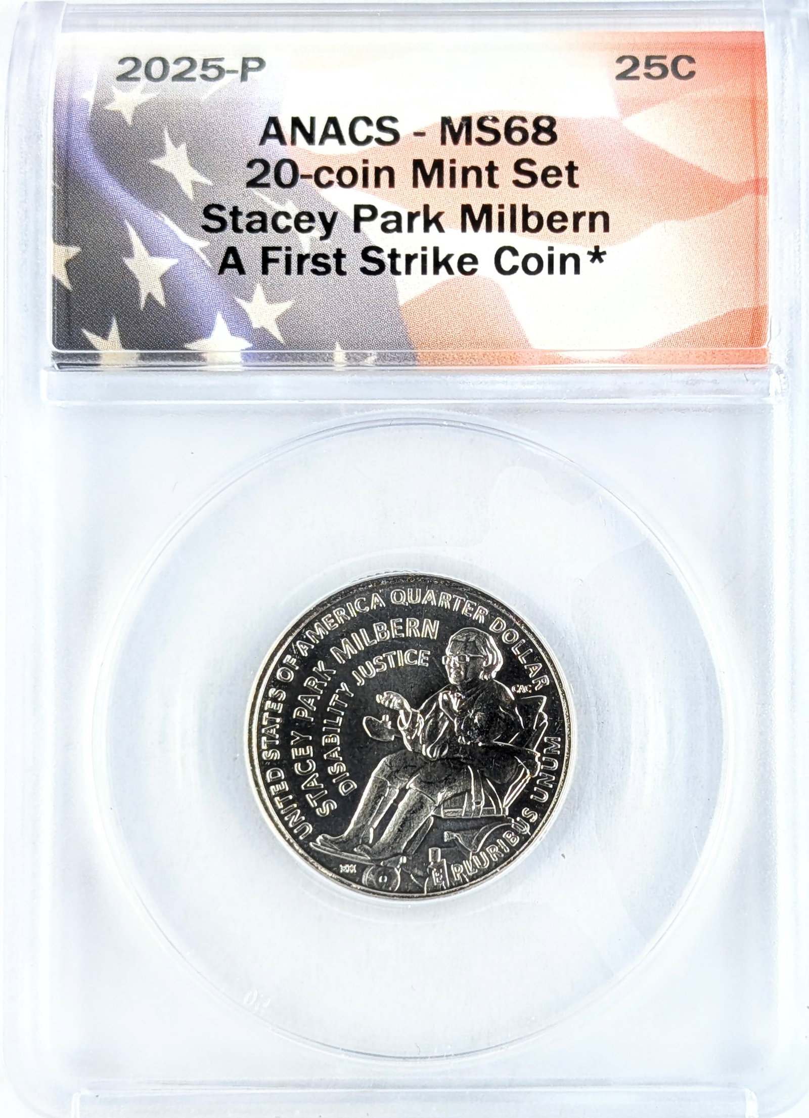 ANACS 2025 MS 68 American Women Washington Quarter- Stacey Park Milbern: 20 Coin Mint Set A First Strike Coin