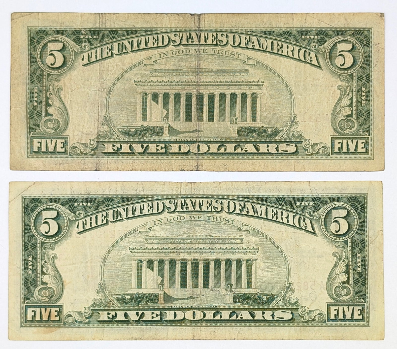 Lot of 2- 1963 Series $5 Notes - Red Seals - 2