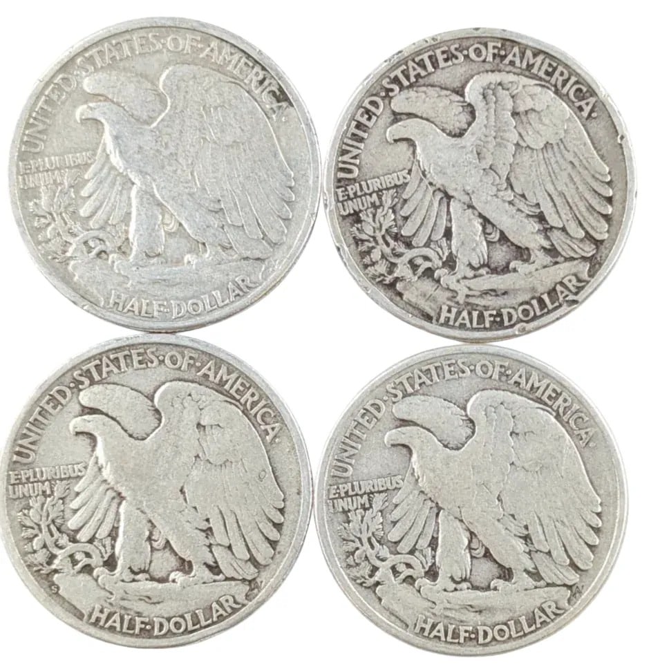 Lot of 4 Silver Walking Liberty Half Dollars- 1941-1945 - 2