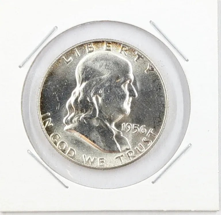 1956 Uncirculated Silver Franklin Half Dollar-Toning on Rim (1 of 2)