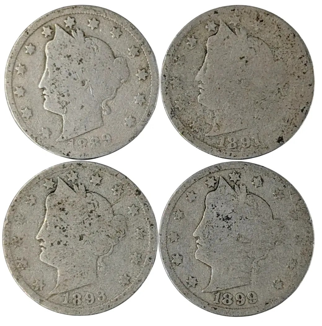 Lot of 4 V Nickels- 1889-1899: _