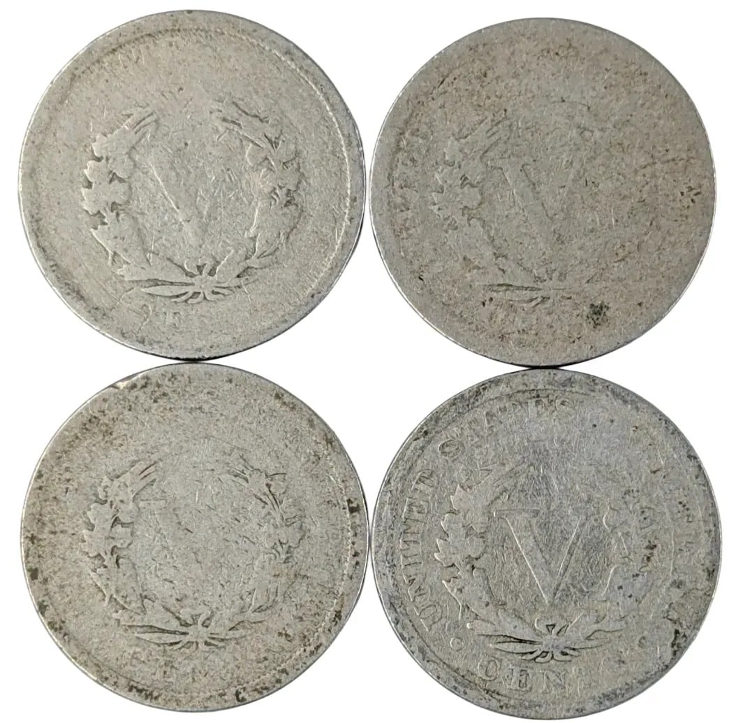 Lot of 4 V Nickels- 1889-1899 - 2